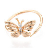 Butterfly Shape Brass Micro Pave Clear Cubic Zirconia Cuff Ring Settings KK-T076-50G-2