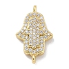 Rack Plating Brass Micro Pave Clear Cubic Zirconia Religion Hamsa Hand Connector Charms KK-A23410-053G-1