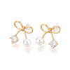 Brass Clear Cubic Zirconia Stud Earrings EJEW-T048-09C-1