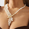 Elegant Layered White Imitation Pearl Y-Shaped Long Pendant Necklaces with Alloy Drop for Women FS-WG35350-01-2