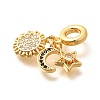 Brass Black & Clear Cubic Zirconia Sun & Star & Moon European Dangle Charms KK-U048-07G-2