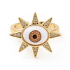 Cubic Zirconia Sun with Evil Eye Open Cuff Ring with Acrylic RJEW-B042-09G-2