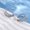 Triple C-Shaped Brass Micro Pave Clear Cubic Zirconia Stud Earrings EJEW-R025-29P-2