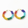Porcelain Beaded Huggie Hoop Earrings for Women X1-EJEW-C003-01C-RS-1