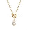 Imitation Pearl Nuggets Pendant Stainless Steel Paperclip Chain OT Necklaces for Women QA2492-4