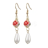 Round with Flower Pattern Porcelain Ceramic Dangle Earrings EJEW-JE06347-02-2