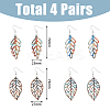 4 Pairs 4 Style Wood Hollow Leaf Dangle Earrings EJEW-FI0001-95-2