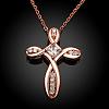 Real Rose Gold Plated Brass Cubic Zirconia Cross Pendant Necklaces NJEW-BB05740-RG-2