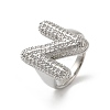 Letter Brass Micro Pave Clear Cubic Zirconia Open Cuff Ring for Women RJEW-N046-03N-P-1