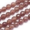Faceted(128 Facets) Natural Strawberry Quartz Round Bead Strands G-L411-27-6mm-1