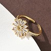 Flower Brass Micro Pave Cubic Zirconia Cuff Rings for Women RJEW-A069-01A-G-2