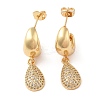 Rack Plating Brass Micro Pave Clear Cubic Zirconia Stud Dangle Earrings for Women EJEW-G394-15G-1