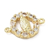 Brass Pave Clear Cubic Zirconia Religion Flat Round with Virgin Mary Links Connector Charms KK-A282-07A-G-2