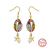 925 Sterling Silver Shell Shape with Starfish Dangle Earrings EJEW-M096-02G-5
