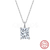 925 Sterling Silver Pave Clear Cubic Zirconia Rectangle Pendant Necklaces NJEW-G172-06P-2