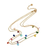 304 Stainless Steel Ball Chain Colorful Cubic Zirconia Flat Round Tassel Double Layer Necklaces for Women LS-NJEW-A051-05G-4
