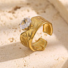 304 Stainless Steel Rhinestone Open Cuff Rings for Women WGC538A-01-2