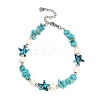 5Pcs 5 Styles Dyed Synthetic Turquoise Starfish & Natural White Moonstone & Lapis Lazuli & Flower Amazonite & Rose Quartz Chip Beaded Anklets with 304 Stainless Steel End Chains AJEW-AN00733-3