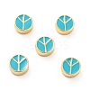 Flat Round with Peace Sign Brass Enamel Beads KK-G419-05G-06-1