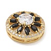 Rack Plating Brass Cubic Zirconia Glass Flat Round Multi-strand Links KK-L224-029G-01-2