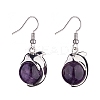 Natural Amethyst Dolphin Dangle Earrings with Crystal Rhinestone EJEW-A092-20P-16-2