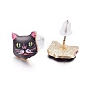 Real 14K Gold Plated Alloy Kitten Stud Earrings EJEW-G148-01G-02-2