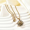201 Stainless Steel Micro Pave Clear Cubic Zirconia Flat Round Pendant Box Chain Necklaces for Men NJEW-S387-03G-1
