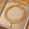 Summer Beach 304 Stainless Steel Starfish Charms 3 Layer Anklets for Women LS-AJEW-F068-01G-1