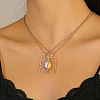 Two-Tone 201 Stainless Steel Hollow Rectangle Pendant Couple Matching Necklaces FS-WGDFCCD-05-1