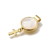 Brass Pave Natural White Shell Flat Round with Cross Pendants KK-C090-40G-3