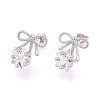 925 Sterling Silver Micro Pave Clear Cubic Zirconia Bowknot with Star Stud Earrings STER-N016-79P-1