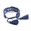Word Lucky Polycotton(Polyester Cotton) Braided Bracelet with Tassel Charm BJEW-F429-08-3
