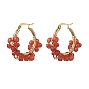 Flower Brass & Natural Carnelian Hoop Earrings EJEW-TA00781-01-2
