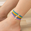 7Pcs Bohemian Style Heart Brass & Glass Seed Beaded Stretch Anklet Sets FS-WG7E51F-01-1