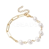 2Pcs 2 Styles Bowknot Aluminium Twisted Curb Chains Bracelet & Brass Paperclip & Shell Pearl Chains Bracelet Set for Women BJEW-JB11601-3