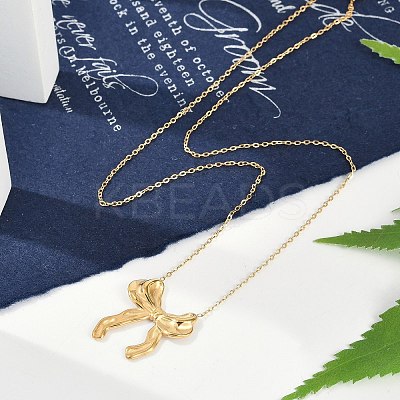 Ion Plating(IP) 304 Stainless Steel Bowknot Pendant Cable Chain Necklaces for Women NJEW-P320-12A-G-1