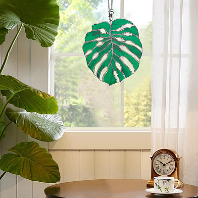Monstera Leaf Acrylic Pendant Decorations HJEW-WH0043-33B-1