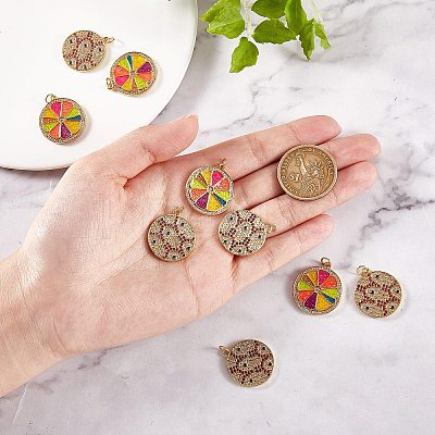 5Pcs Eco-Friendly Brass Micro Pave Cubic Zirconia with Enamel Pendants KK-SZ0005-71-1