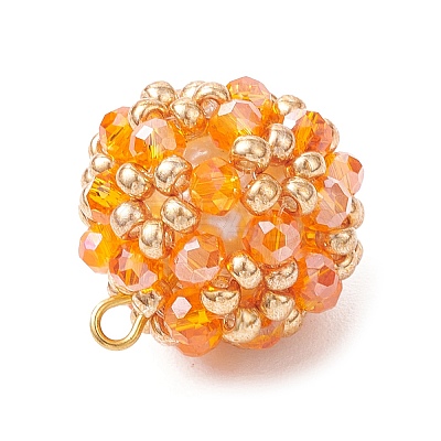 Electroplate Glass & Round Rocailles & Glass Pearl Beaded Pendants PALLOY-MZ00879-07-1
