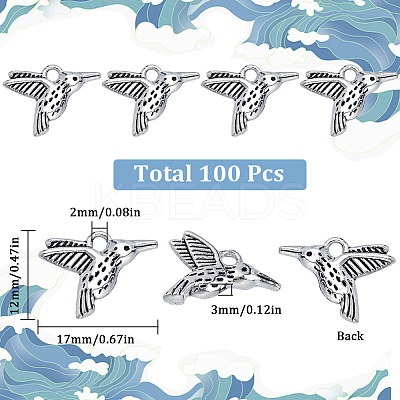 100PCS Tibetan Style Alloy Hummingbird Charms Pendants TIBEP-SC0002-63-1