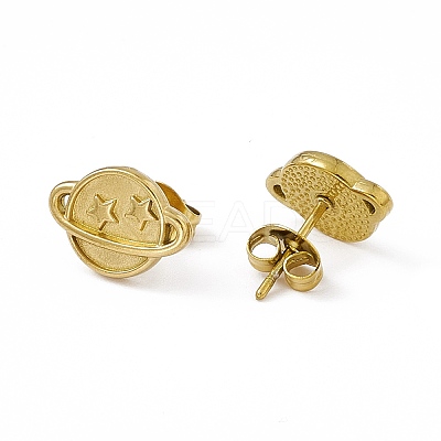 PVD Vacuum Plating 304 Stainless Steel Planet with Star Stud Earrings for Women EJEW-P212-13G-1