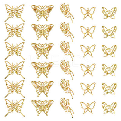 5 Styles Butterfly Zinc Alloy Open Back Bezel Pendants FIND-CA0009-52G-1