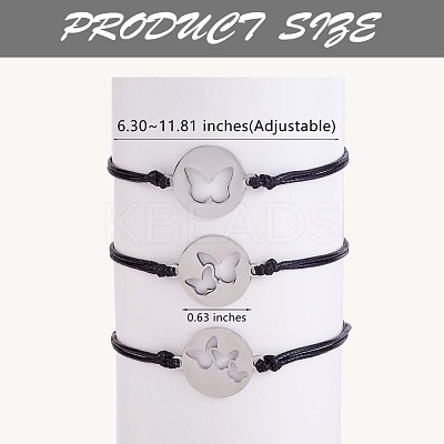 3Pcs 3 Style 430 Stainless Steel Butterfly Link Bracelets Set JB728A-1