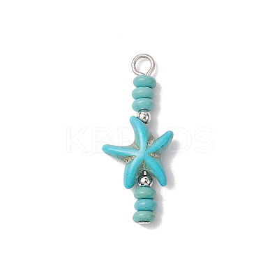 10Pcs 2 Colors Starfish & Rondelle Dyed Synthetic Turquoise Beaded Pendants PALLOY-JF03949-1