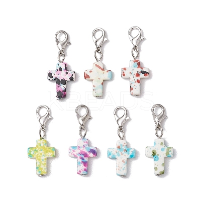 Synthetic Turquoise Cross Pendant Decorations HJEW-JM02568-1