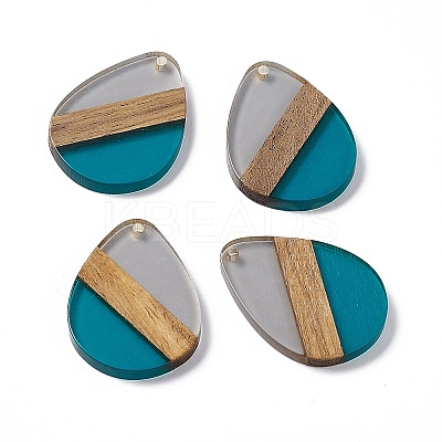 Transparent Resin & Walnut Wood Pendants RESI-M027-04C-1