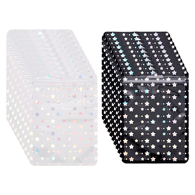 20Pcs 2 Colors Rectangle Laser Star Plastic Yin-yang Zip Top Gift Bags OPP-TA0001-13-1