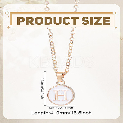 1Pc Zinc Alloy White Enamel Round with Letter Pendant Necklaces NJEW-LP0002-88G-H-1