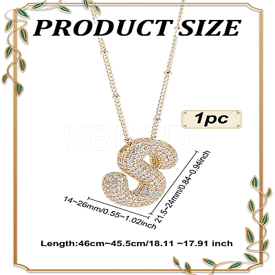1Pc Brass Micro Pave Cubic Zirconia Letter Pendant Necklaces NJEW-LP0001-43S-G-1