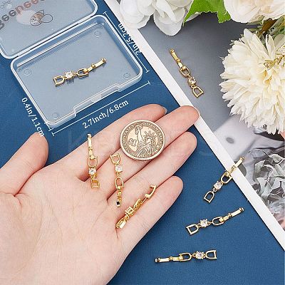 10Pcs Brass with Cubic Zirconia Fold Over Clasps ZIRC-BBC0002-67G-1